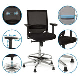 Sort diskstol TOP WORK 77 med netryg, fodring og glidere fra hjh OFFICE