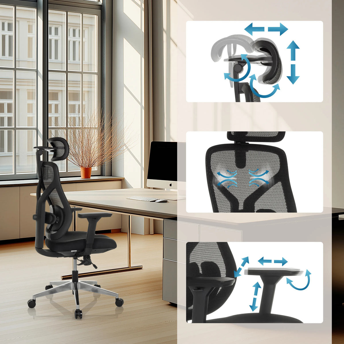 Justerbare armlæn og ryglæn på High End kontorstol CASSILIS B fra hjh OFFICE