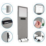 Lysegrå skillevæg FLEXMIUT WB med whiteboard, penneholder, hjul og lydabsorberende materiale fra hjh OFFICE