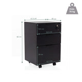 Maßzeichnung des Rollcontainers DAVIK mit einer Höhe von 66 cm und einer Belastbarkeit von 70 kg von hjh OFFICE