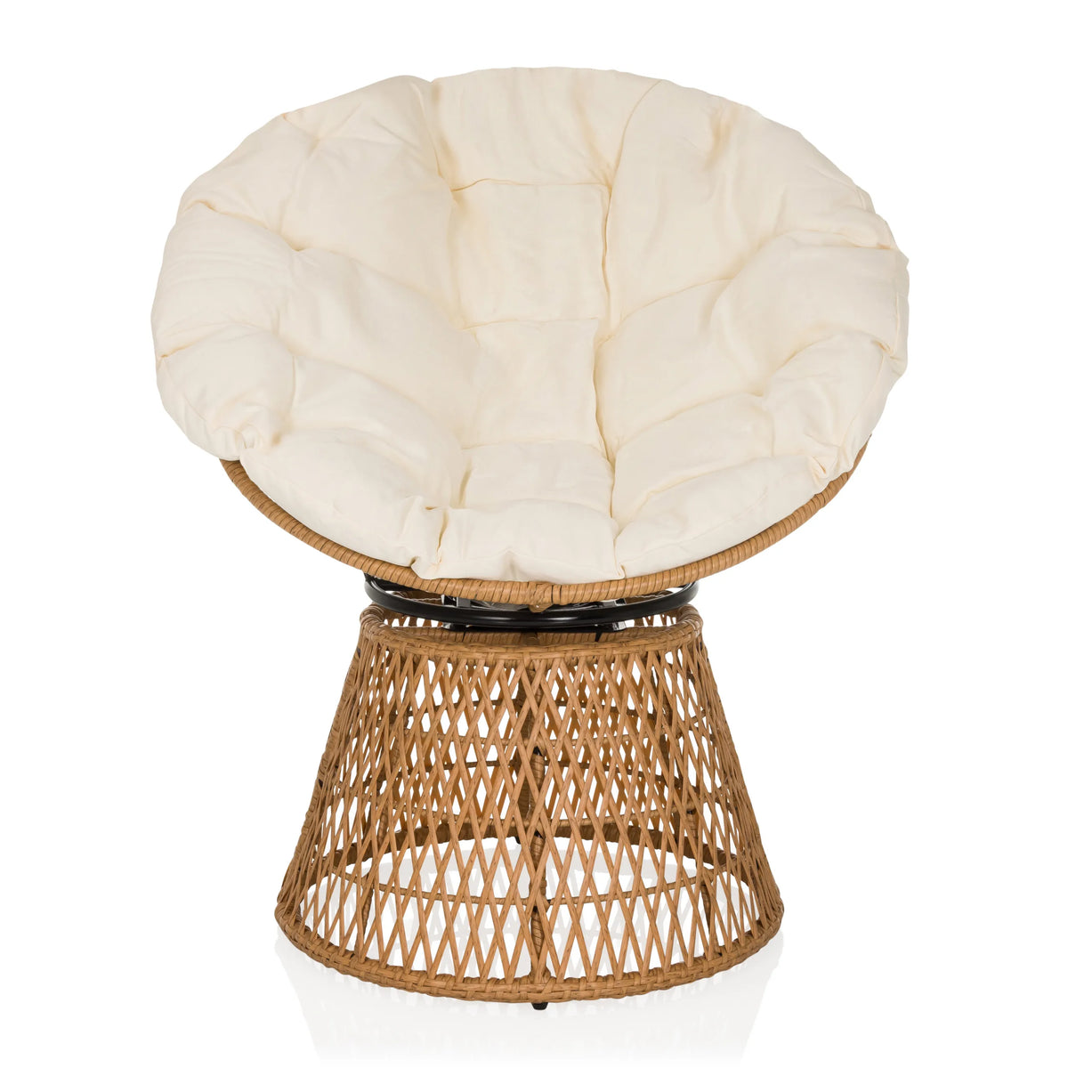 Udendørs stol WEAVORA i beige med flettet understel og en stor, blød hynde fra hjh LIVING