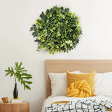 Grøn plantemåtte LEAFLUXE WALL 2 som rund vægdekoration over en seng fra hjh LIVING