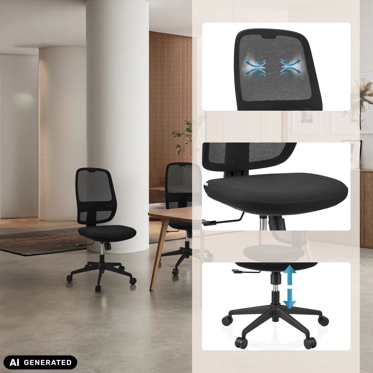 Professionel kontorstol Minoro B i sort med åndbart ryglæn og gaslift fra hjh OFFICE (AI-genereret billede)