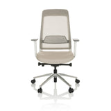 Beige Professionel kontorstol CHIARO T2 WHITE med netryg og sølvfarvet femstjernet fodkryds med hjul fra hjh OFFICE – 360-graders visning (forfra 0°)