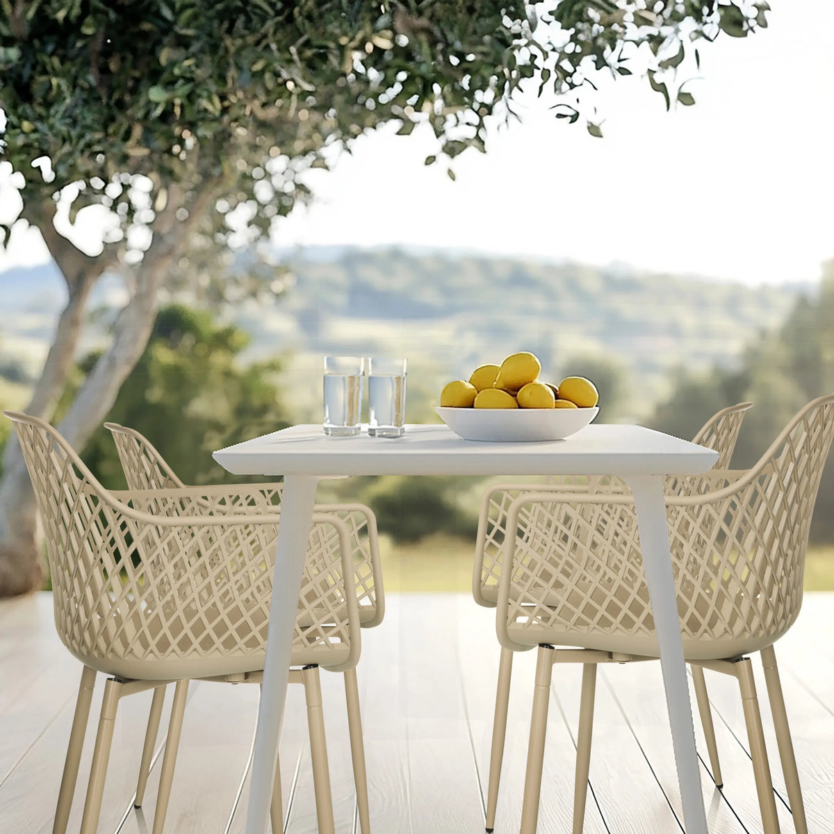 Outdoor-Stuhl BEGIO L in Beige mit Netzstruktur und Armlehnen von hjh LIVING