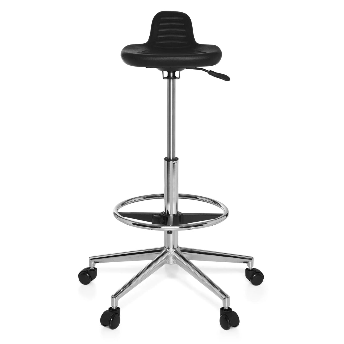 Sort Drejeskammel TOP WORK 03 med fodring og femhjulet fodkryds fra hjh OFFICE – 360-graders visning (forfra 0°)