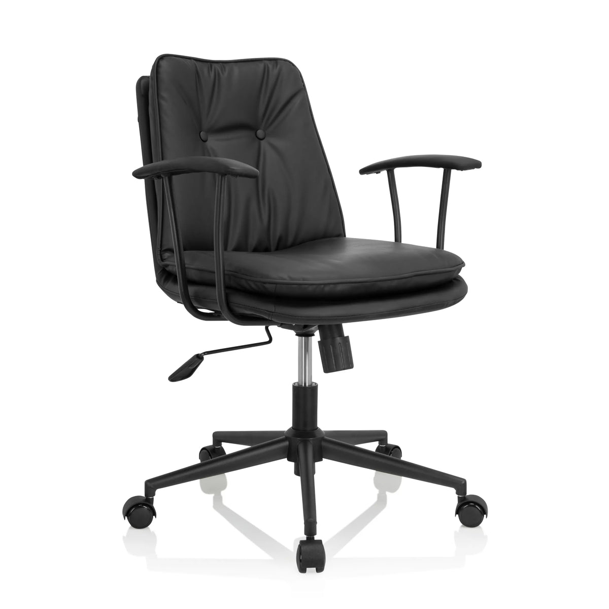 Sort Home Office kontorstol SMALLO med polstring og femhjulet fodkryds fra hjh OFFICE – 360-graders visning (skråt forfra 40°)
