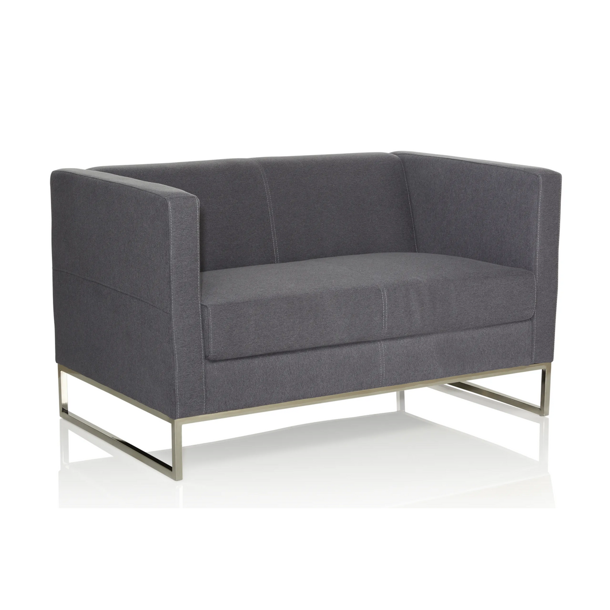Mørkegrå Loungesofa BARBADOS som to-personers sofa med metalstel fra hjh OFFICE – 360-graders visning (skråt bagfra 120°)