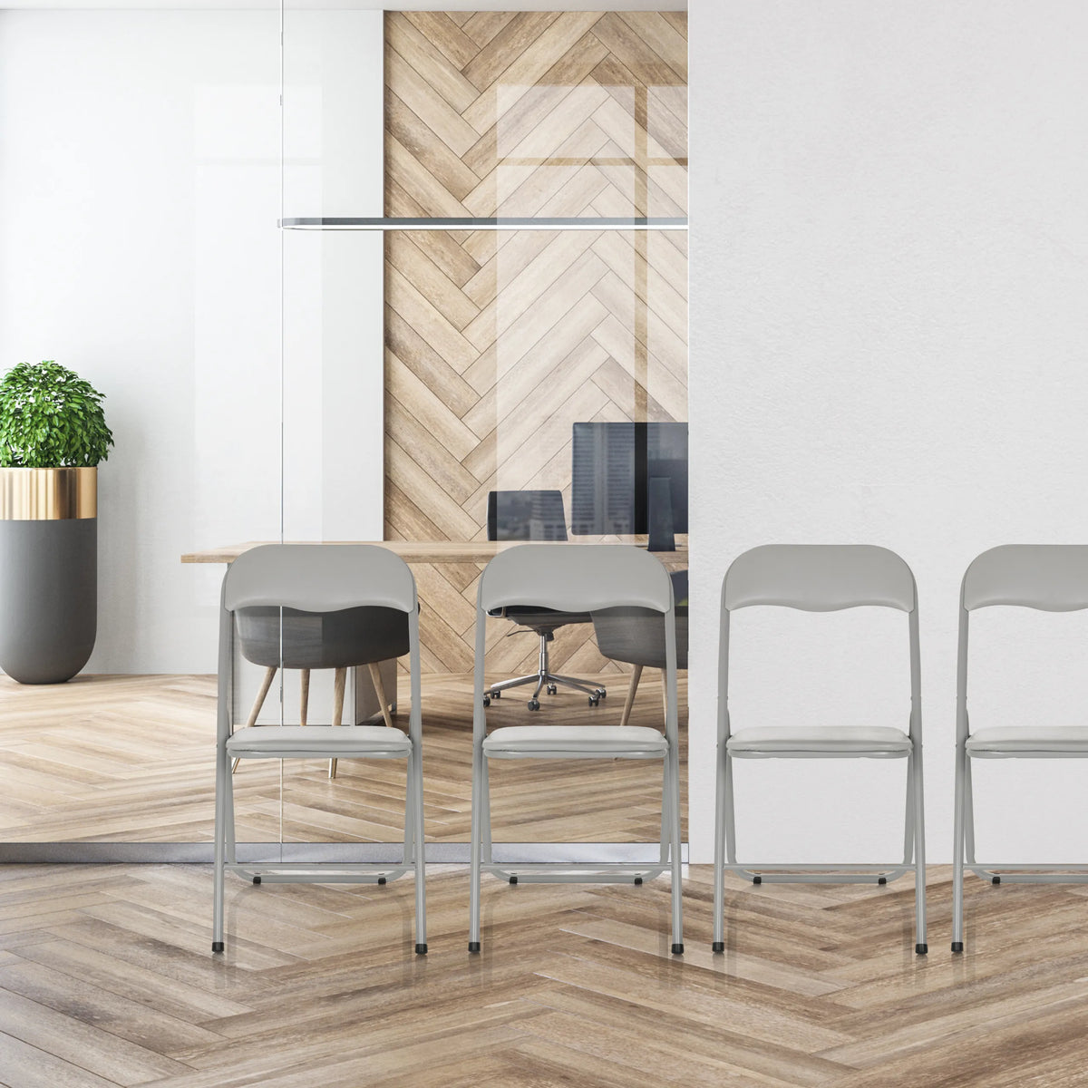 Grå TUDELA BASIC klapstole i PVC i et moderne kontormiljø fra hjh OFFICE