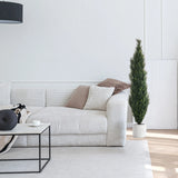 Grøn kunstig plante CEDRUS i en hvid potte ved siden af en hvid sofa fra hjh OFFICE