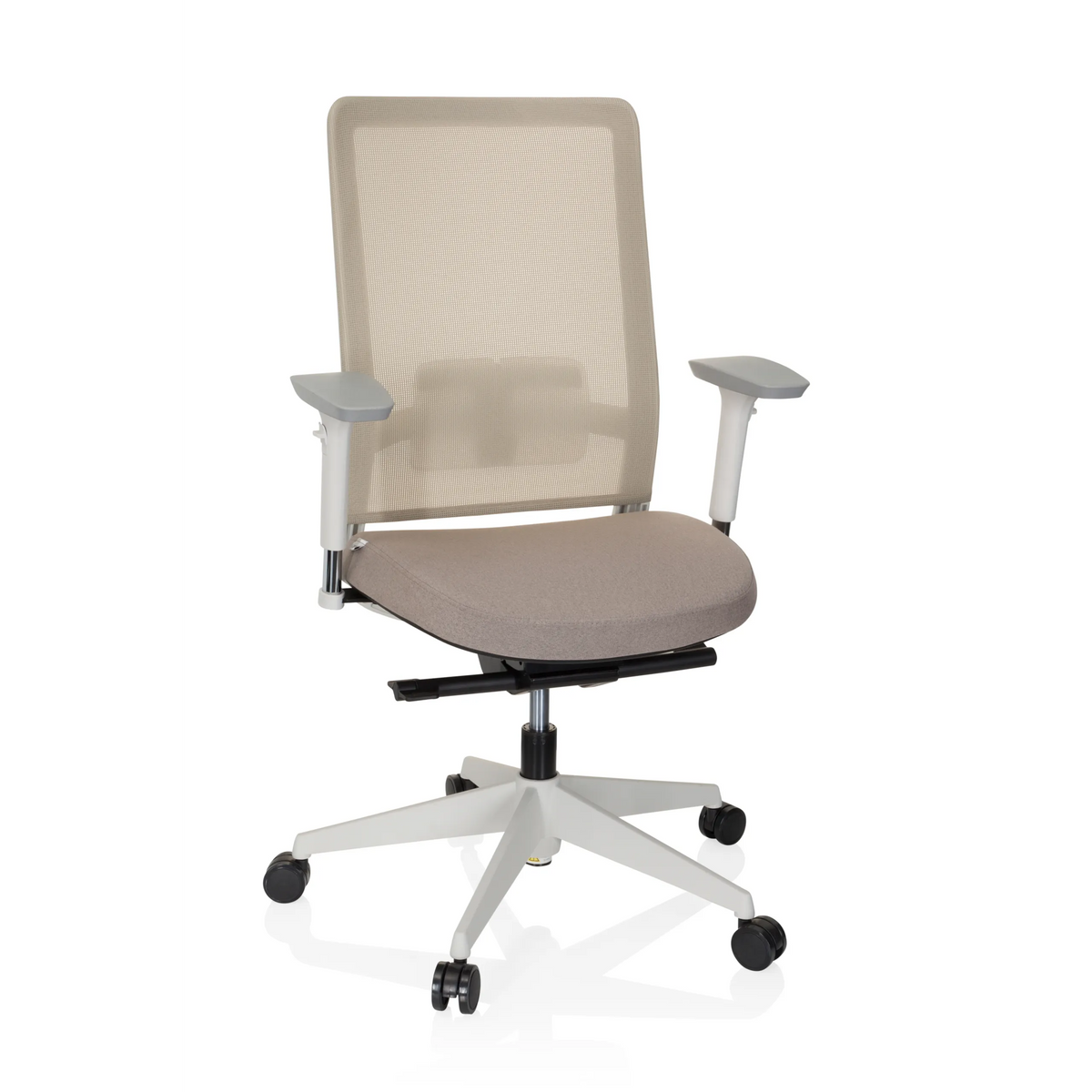 Beige Professionel kontorstol PURE WHITE med netryg og femhjulet fodkryds fra hjh OFFICE – 360-graders visning (forfra 20°)