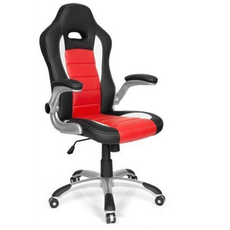 Gamingstuhl GAME SPORT in Schwarz und Rot mit silbernen Armlehnen und Rollenfuß von hjh OFFICE