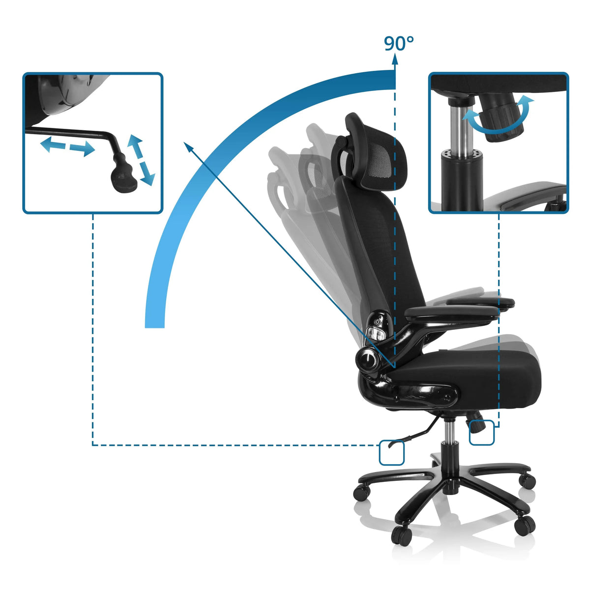 Justeringsmekanismer og vip-funktion på XXL drejestolen INSTRUCTOR SW I PRO fra hjh OFFICE
