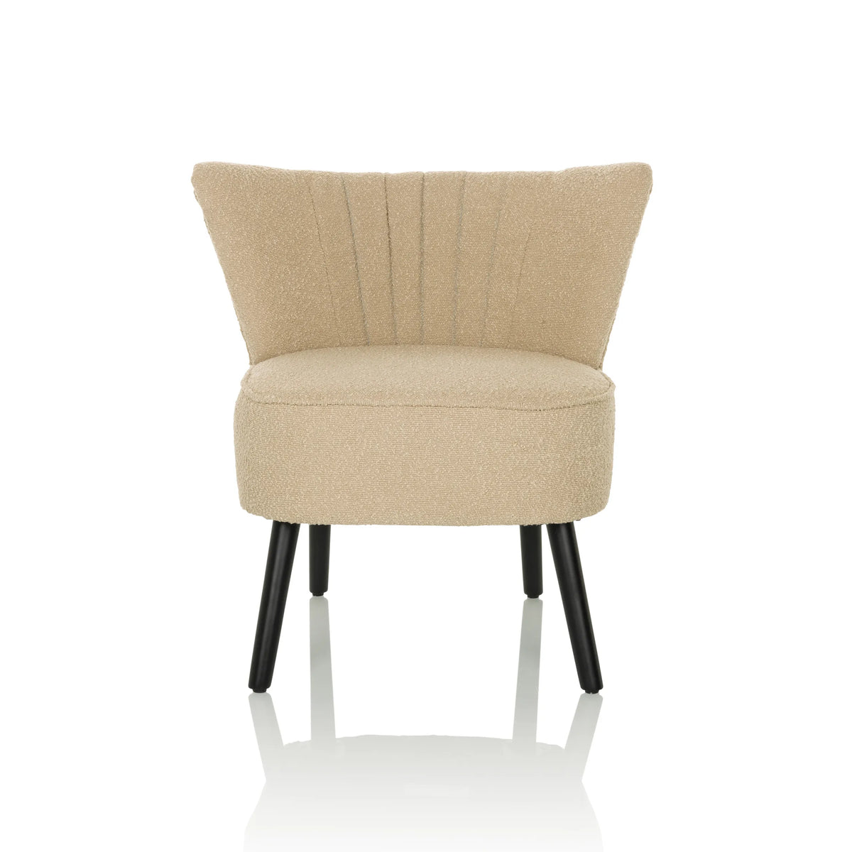 Beige Loungelænestol MANISO med struktureret stofbetræk og fire sorte ben fra hjh LIVING – 360-graders visning (forfra 0°)