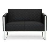 Sort ARUBA STEP loungesofa som tosæder med rudestikning og metalstel fra hjh OFFICE – 360-graders visning (forfra 0°)