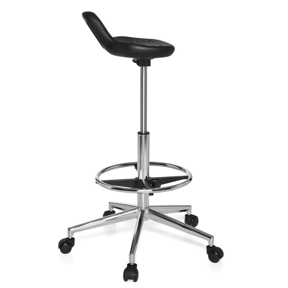 Sort Drejeskammel TOP WORK 03 med fodring og femhjulet fodkryds fra hjh OFFICE – 360-graders visning (sideprofil 100°)