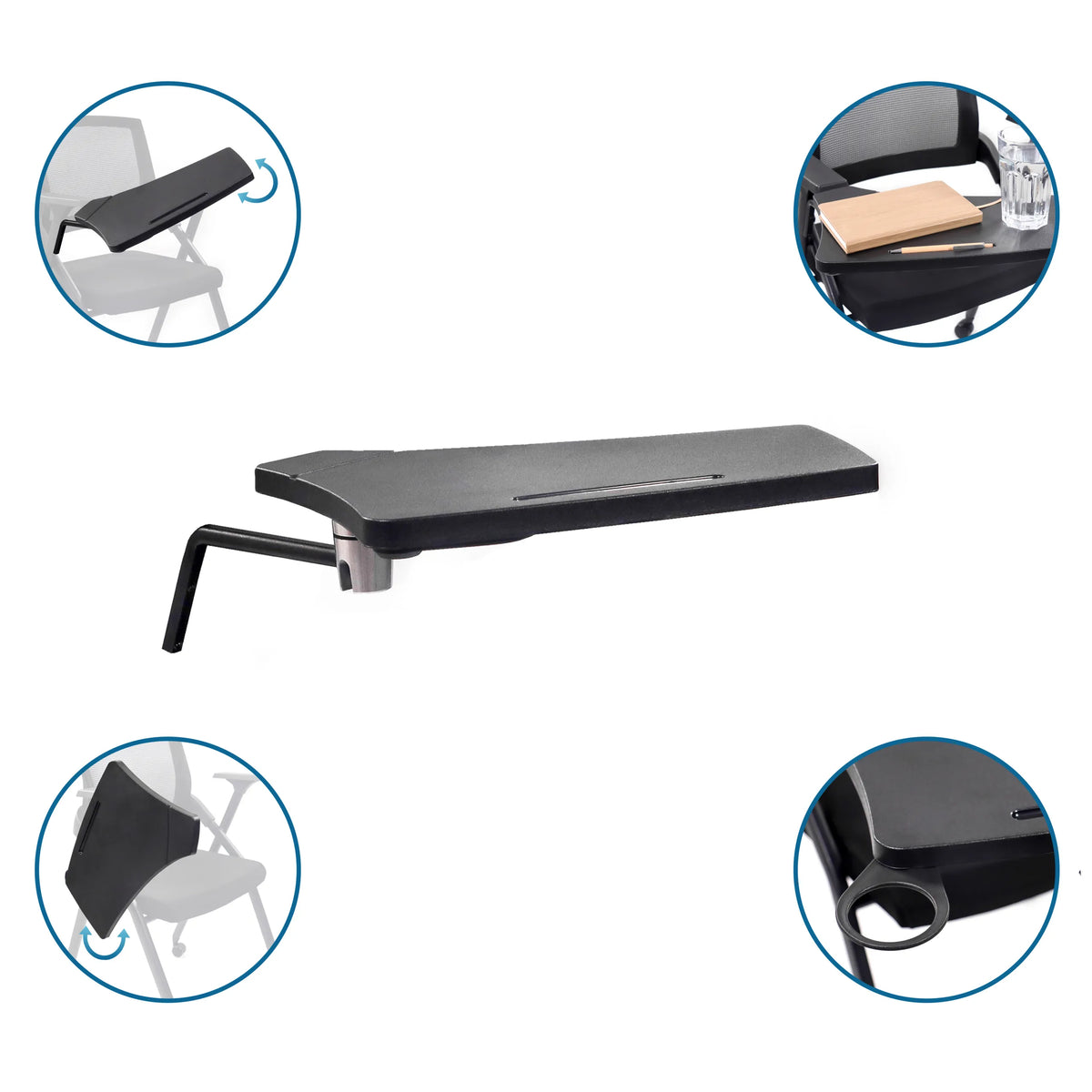 Sort skrivebakke som TABLET PRIORITY II Tilbehør med forskellige visninger af montering og brug fra hjh OFFICE