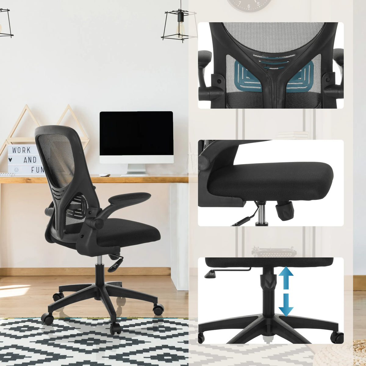 Sortfarvet Home Office kontorstol BELIO med netryg og højdejustering fra hjh OFFICE