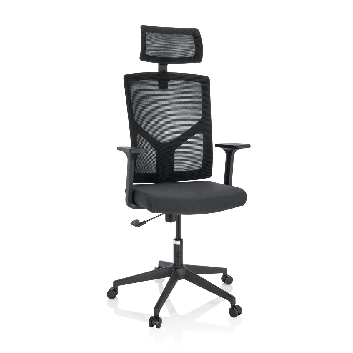 Sort Home Office kontorstol BRETON B med netryg, nakkestøtte og femhjulet fodkryds fra hjh OFFICE – 360-graders visning (forfra 20°)