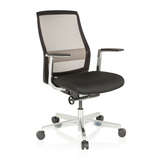 Sort High End kontorstol FOUNTAINE PRO med netryg og femstjernet fodkryds med hjul fra hjh OFFICE – 360-graders visning (skråt forfra 40°)