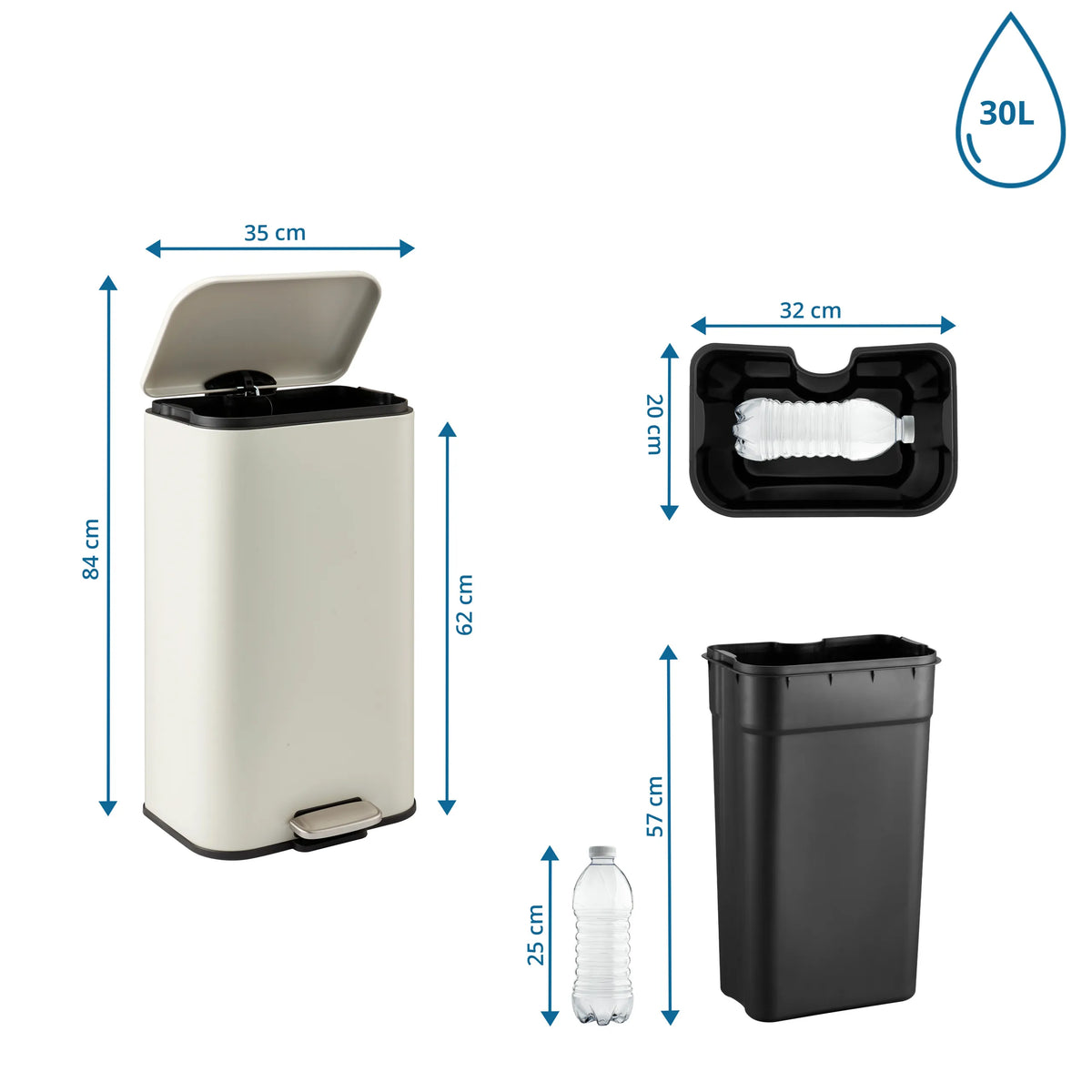 Måltegning af Papirkurv Clean 1 med 84 x 35 cm og 30 l kapacitet fra hjh OFFICE