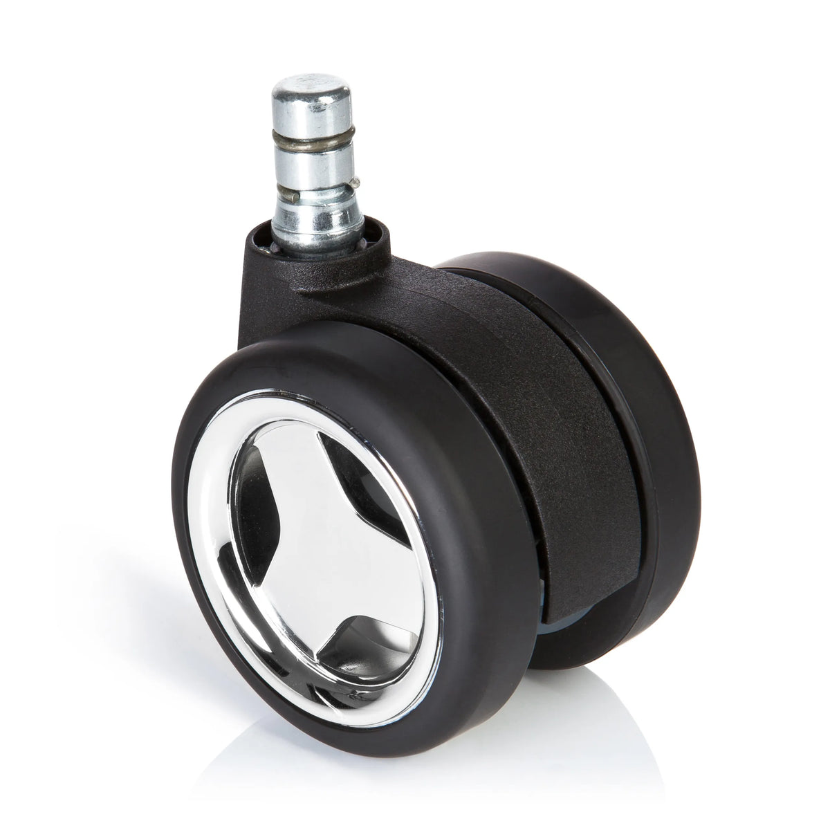Sorte 5x ROLO GAME No-Noise 11mm/60mm stolehjul til hårde gulve med kromdetaljer fra hjh OFFICE – 360-graders visning (forfra 0°)