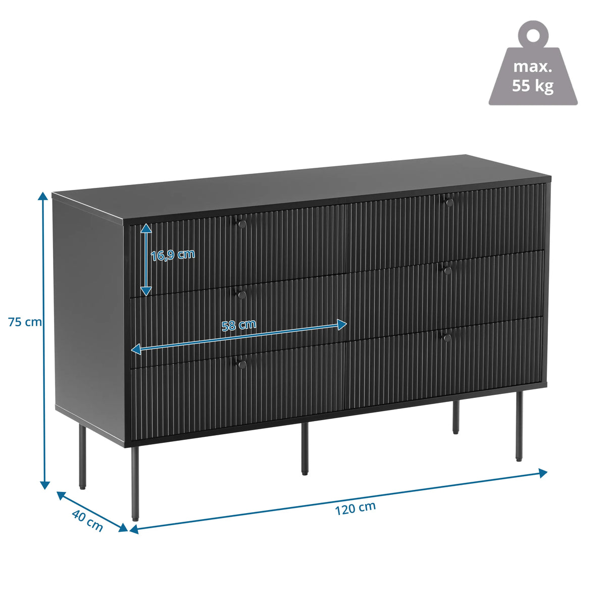 Måltegning af skænk KARBY S med 120 × 40 cm fra hjh LIVING