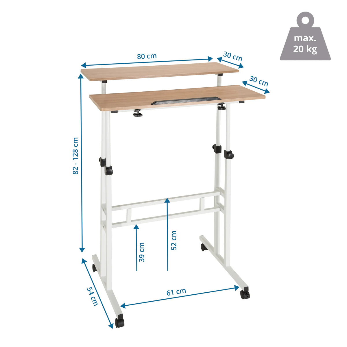 Måltegning af Ståskrivebord WORKSTATION I med 80 × 61 cm og en belastningskapacitet på 20 kg fra hjh OFFICE