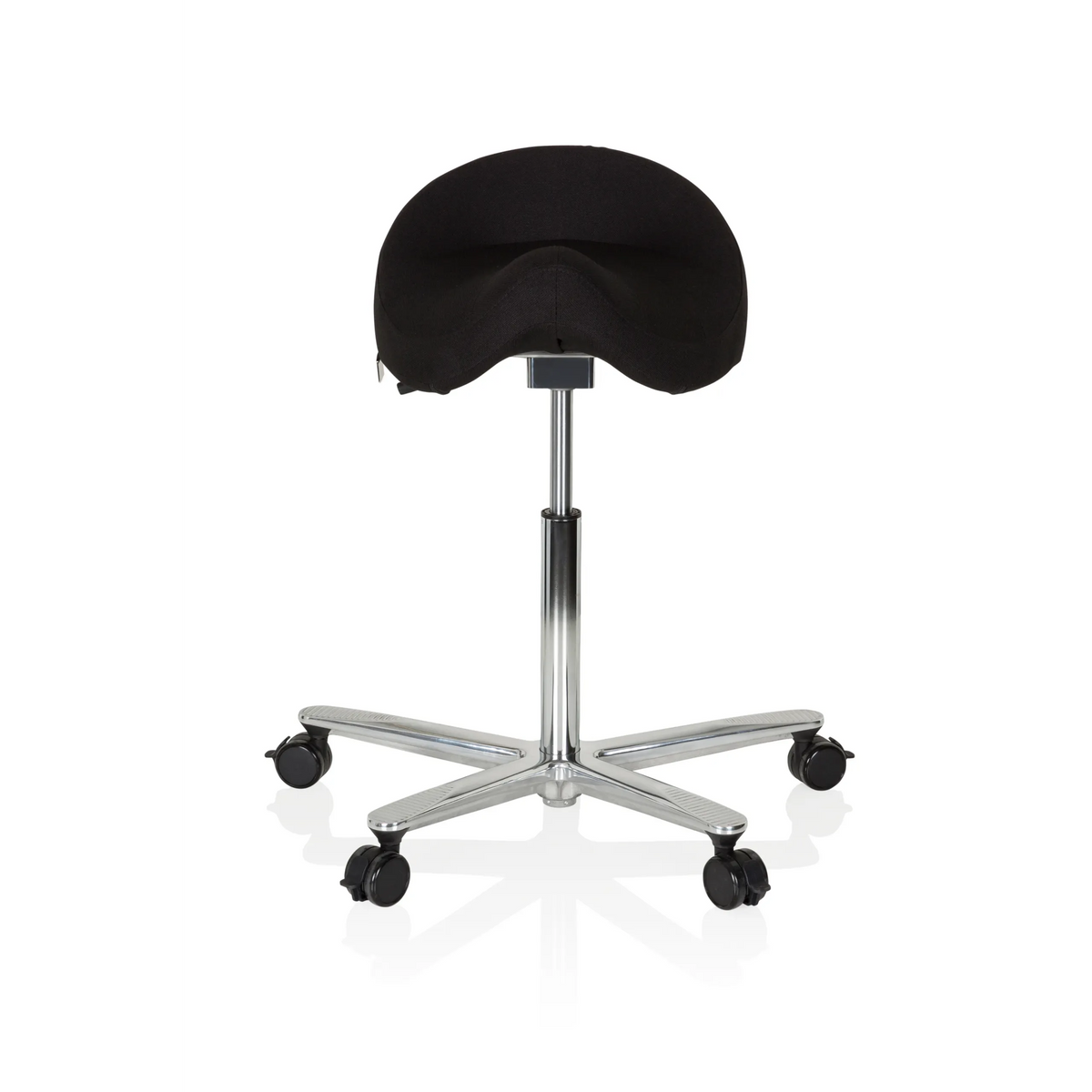 Sort Sadelskammel MOVE-TEC 3D PRO I med et fodkryds med fem hjul fra hjh OFFICE – 360-graders visning (forfra 0°)