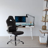 Sort spillestol GAME SPORT med armlæn og hjul ved et skrivebord fra hjh OFFICE