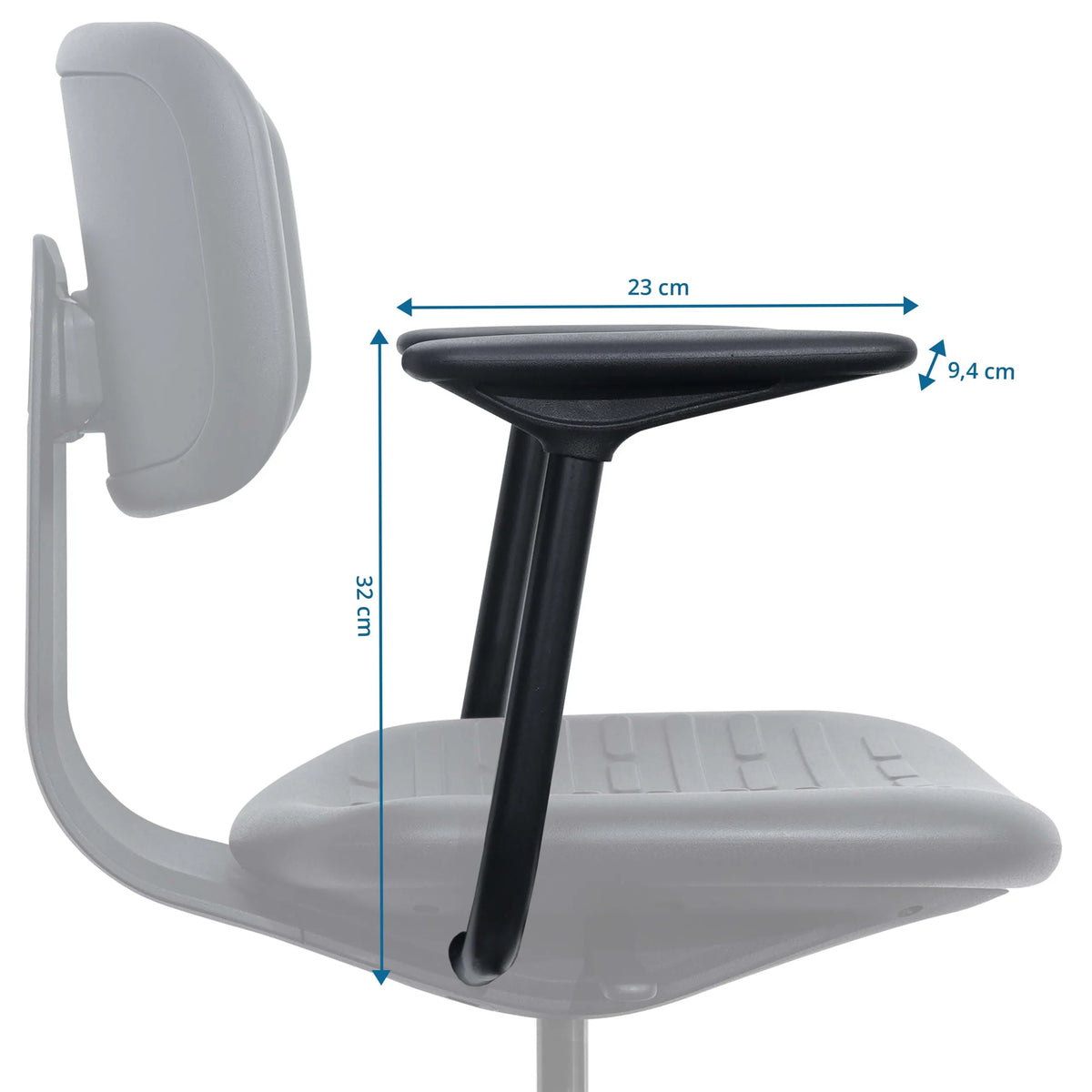 Måltegning af Armlæn TOP WORK B - A med 23 cm bredde og 32 cm højde fra hjh OFFICE