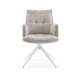 Beige spisestuestol Tavaro med polstring og hvidt firebenet stel fra hjh LIVING – 360-graders visning (forfra 0°)