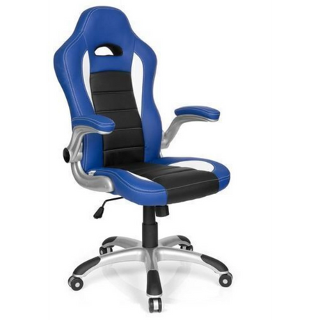 Gaming-Stuhl GAME SPORT in Blau und Schwarz mit silberfarbenem Fußkreuz von hjh OFFICE