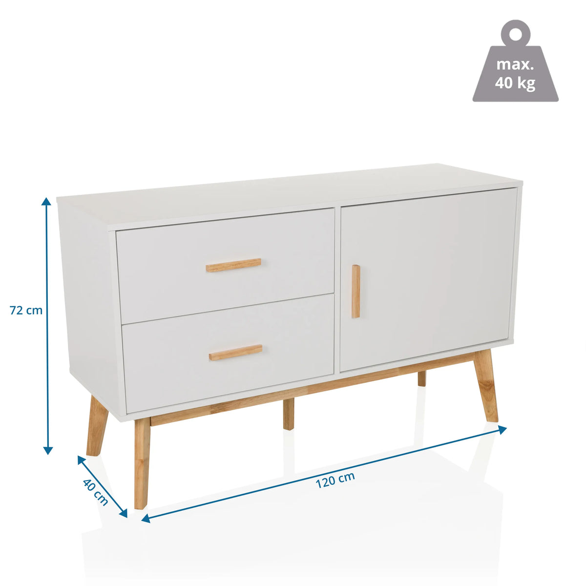 Målvisning af skænken TAROLO med 120 × 40 cm og en maksimal belastning på 40 kg fra hjh LIVING
