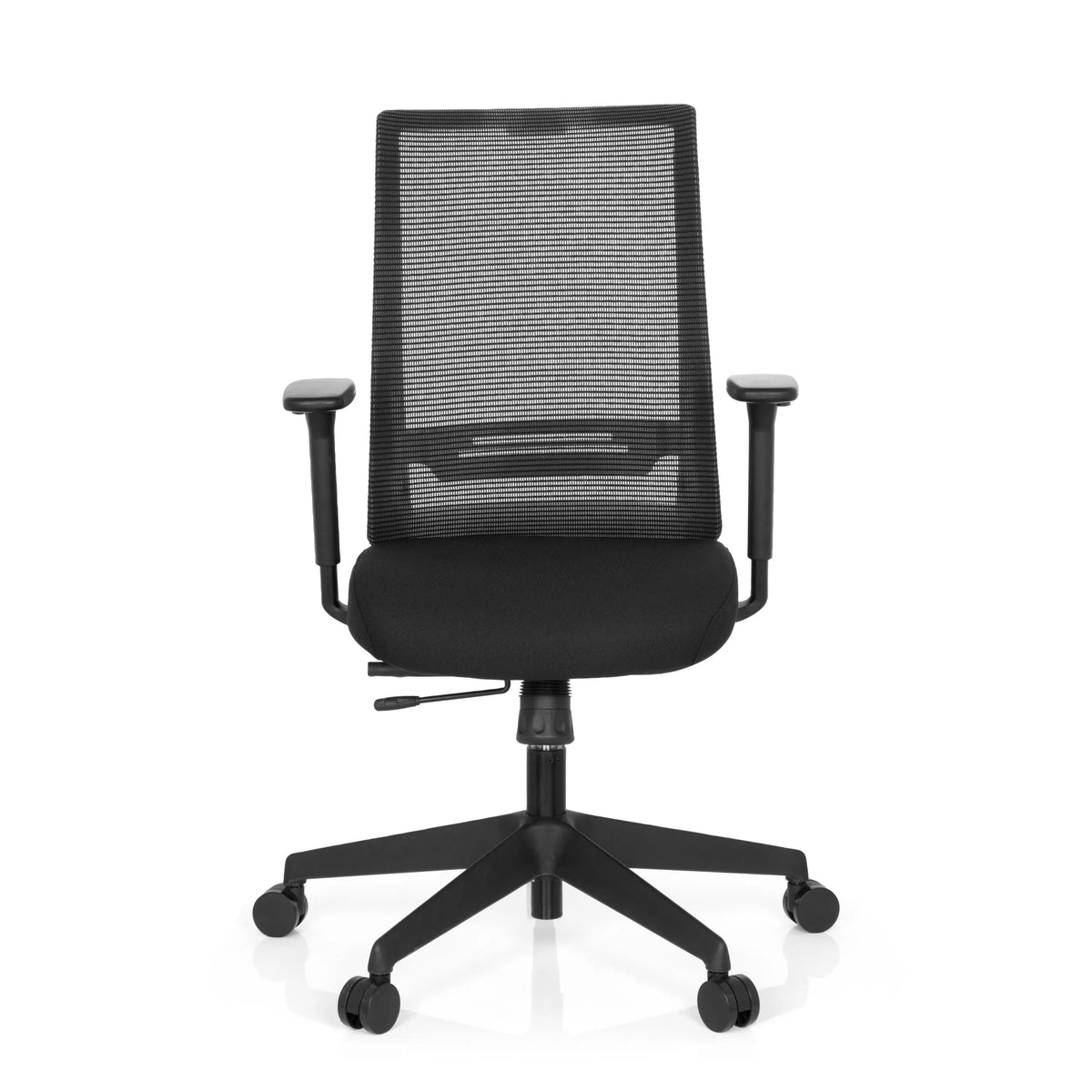 Sort Professionel kontorstol CONISTON med netryg og femhjulet fodkryds fra hjh OFFICE – 360-graders visning (forfra 0°)