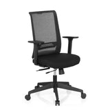 Sort Professionel kontorstol CONISTON med netryg og femhjulet fodkryds fra hjh OFFICE – 360-graders visning (skråt forfra 40°)