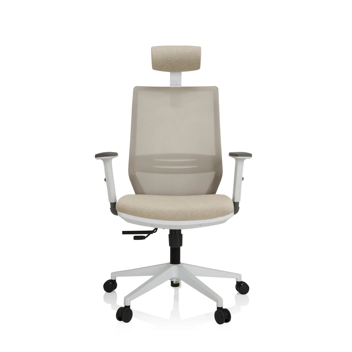Beige Professionel kontorstol PROFONDO PRO W med netryg, nakkestøtte og hvidt femstjernet fodkryds fra hjh OFFICE – 360-graders visning (forfra 0°)