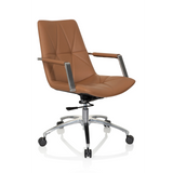 Kamelfarvet Home Office kontorstol SARANTO II med syninger og femhjulet fodkryds fra hjh OFFICE – 360-graders visning (skråt forfra 40°)