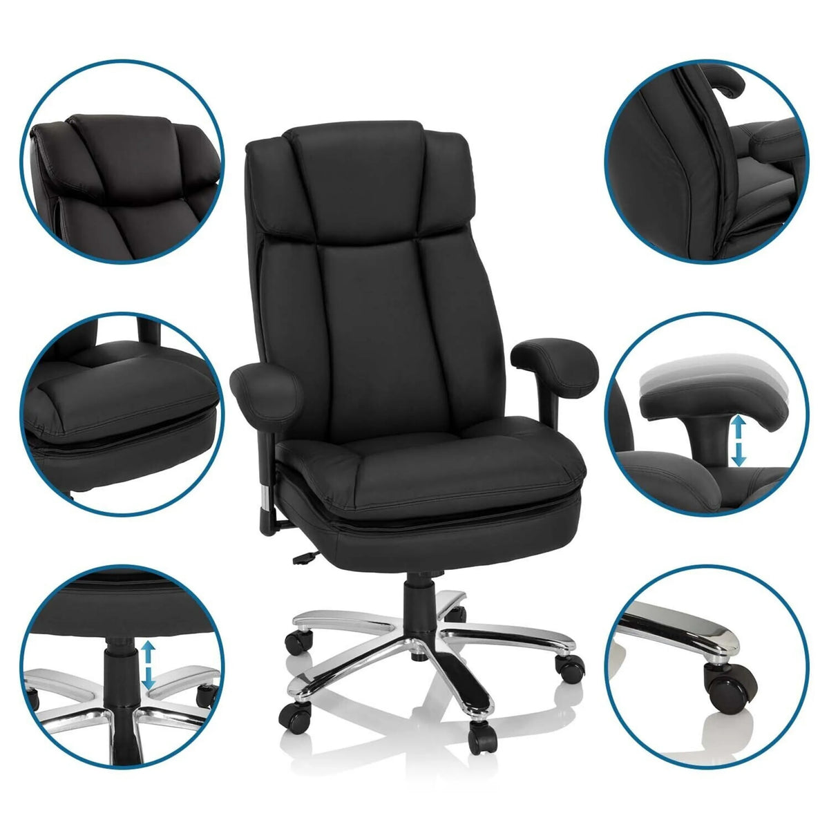 drejestol BUILDER XXL I i sort kunstlæder med justerbare armlæn fra hjh OFFICE