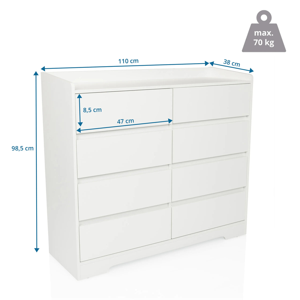Måltegning af Kommode OSOYRO med 110 × 98,5 cm og en bæreevne på 70 kg fra hjh LIVING