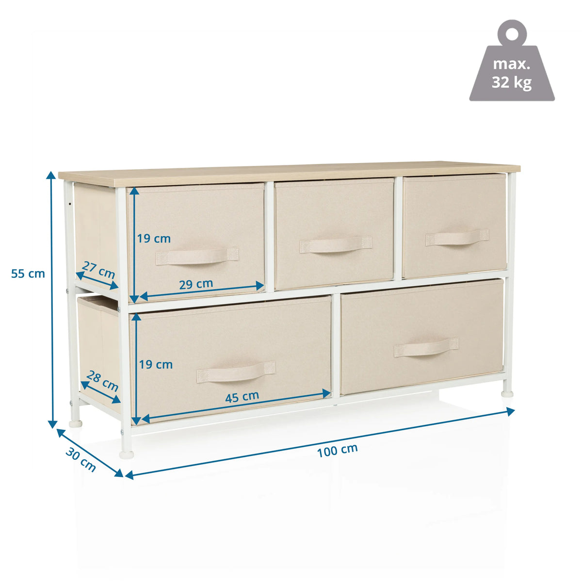 Måltegning af Kommode FOLDAR med 100 × 30 cm og en maksimal belastning på 32 kg fra hjh LIVING