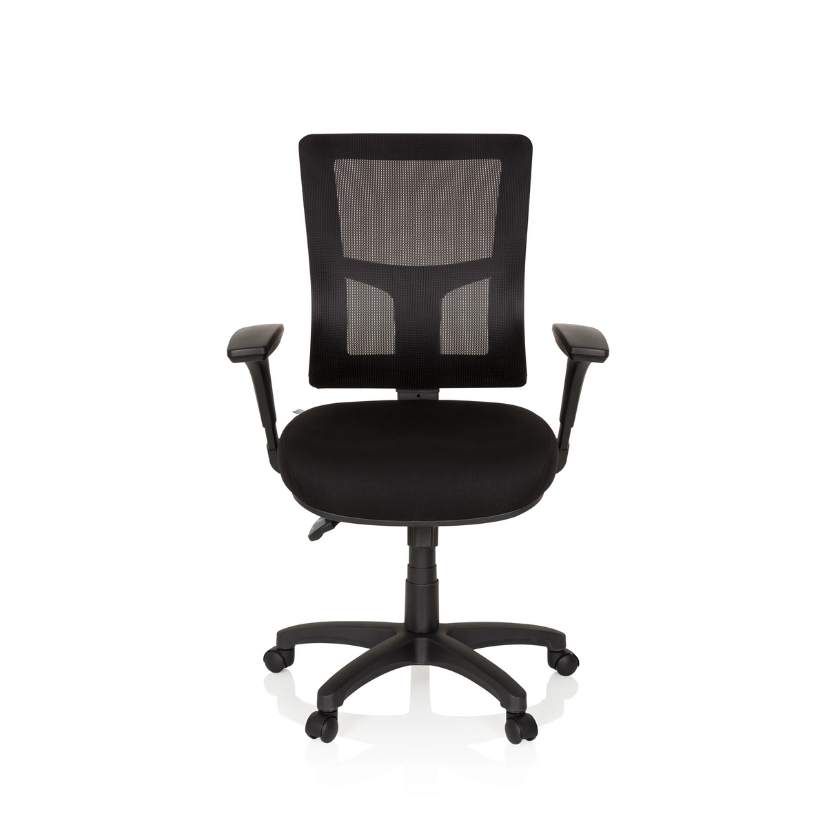Sort Professionel chefstol IMPACT PRO med netryg og femstjernet fodkryds med hjul fra hjh OFFICE – 360-graders visning (forfra 0°)