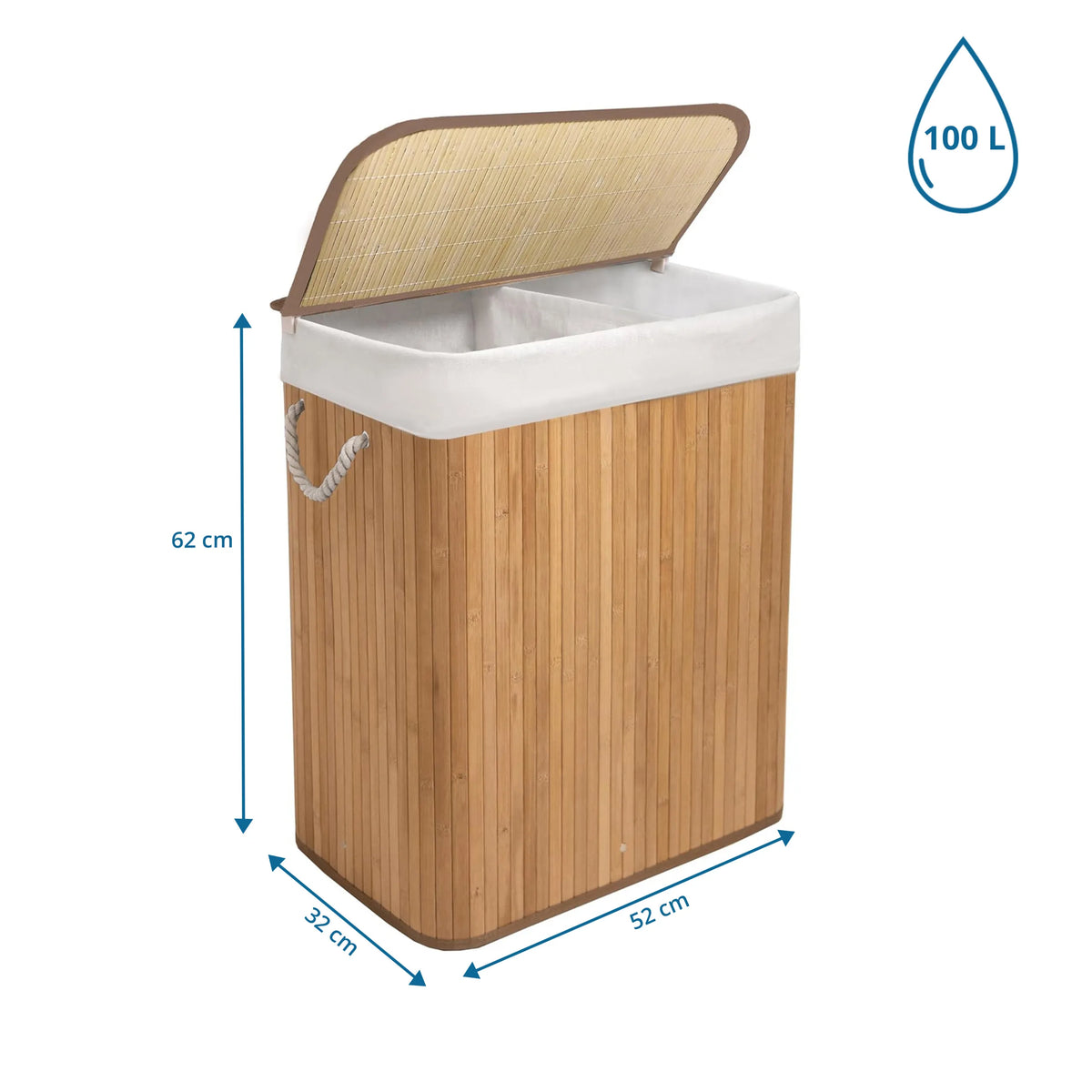 Måltegning af Vasketøjskurv FALSTER XL B med 62 x 52 x 32 cm og 100 L kapacitet fra hjh LIVING