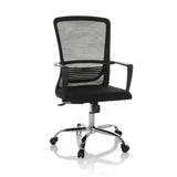 Sort Home Office kontorstol STAR-TEC S med mesh-ryglæn og femhjulet fodkryds fra hjh OFFICE – 360-graders visning (forfra 15°)
