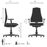 Technische Zeichnung des Home-Office-Bürostuhls SARANTO PLUS mit einer Breite von 48 cm von hjh OFFICE