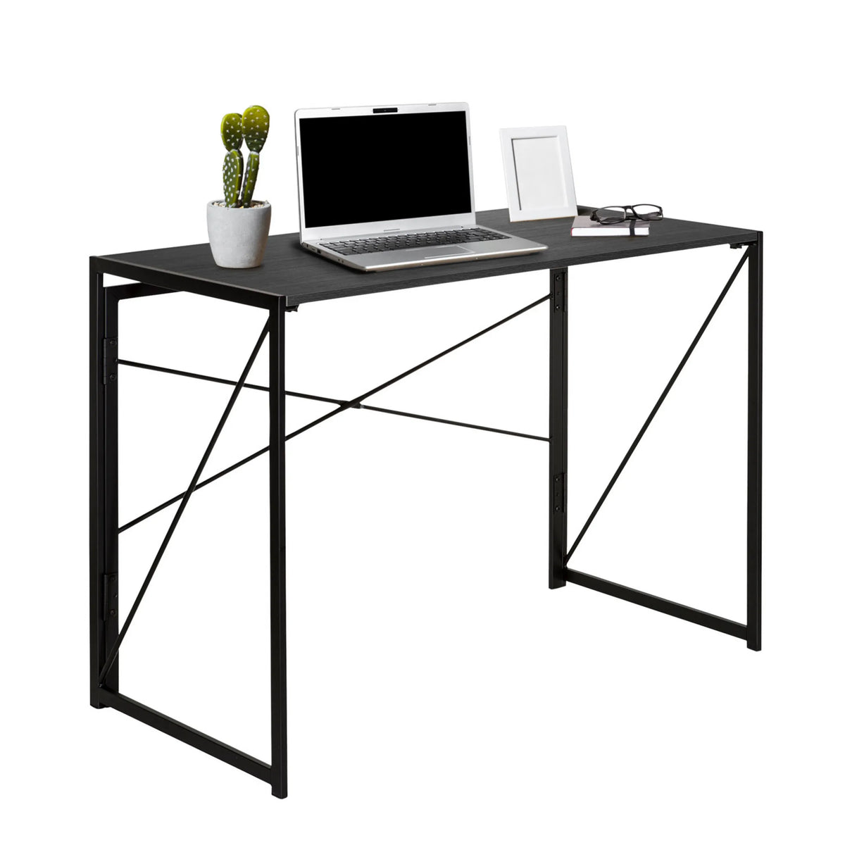 Klapskrivebord EASY UP MULTI i sort med mål på 100 × 50 cm og et metalstel med krydsstivere fra hjh OFFICE