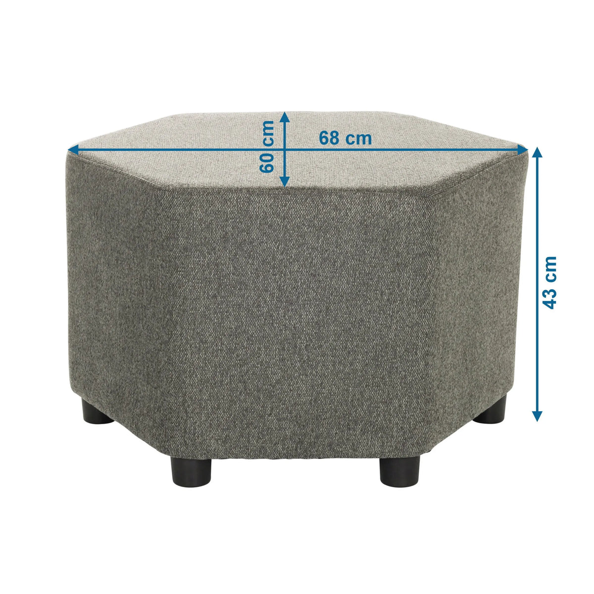 Målvisning af den polstrede skammel BAREO med 68 × 60 cm og en højde på 43 cm fra hjh OFFICE