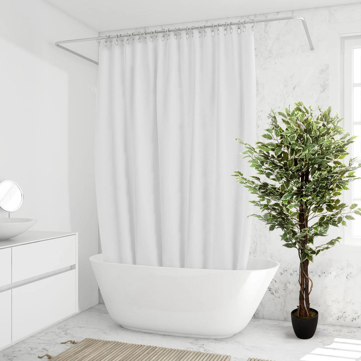 Grøn kunstige plante FICUS i en sort potte på badeværelset fra hjh OFFICE