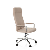 Beige Home Office kontorstol SARANTO PLUS I med armlæn og femhjulet fodkryds fra hjh OFFICE – 360-graders visning (skråt forfra 60°)