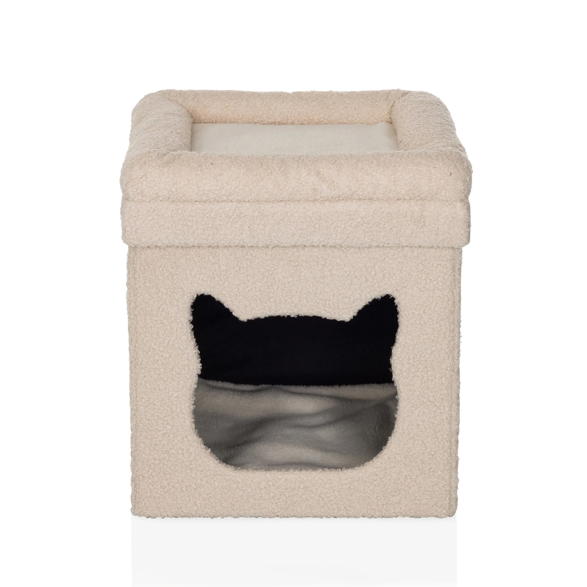 Beige Kattehus PAWY ES med indgang formet som et kattehoved og blød polstring fra hjh LIVING